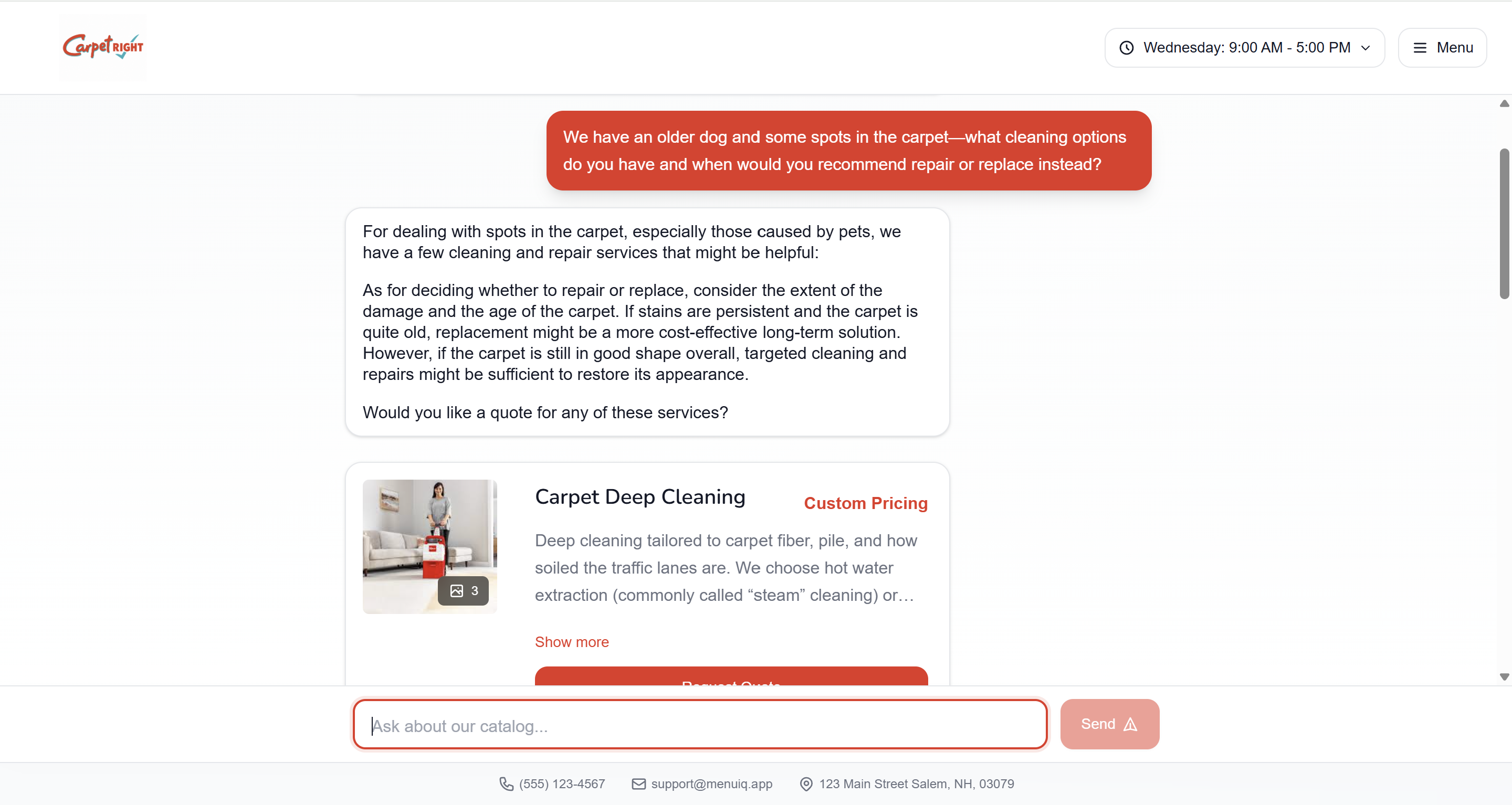 MenuIQ desktop storefront preview — alternate theme